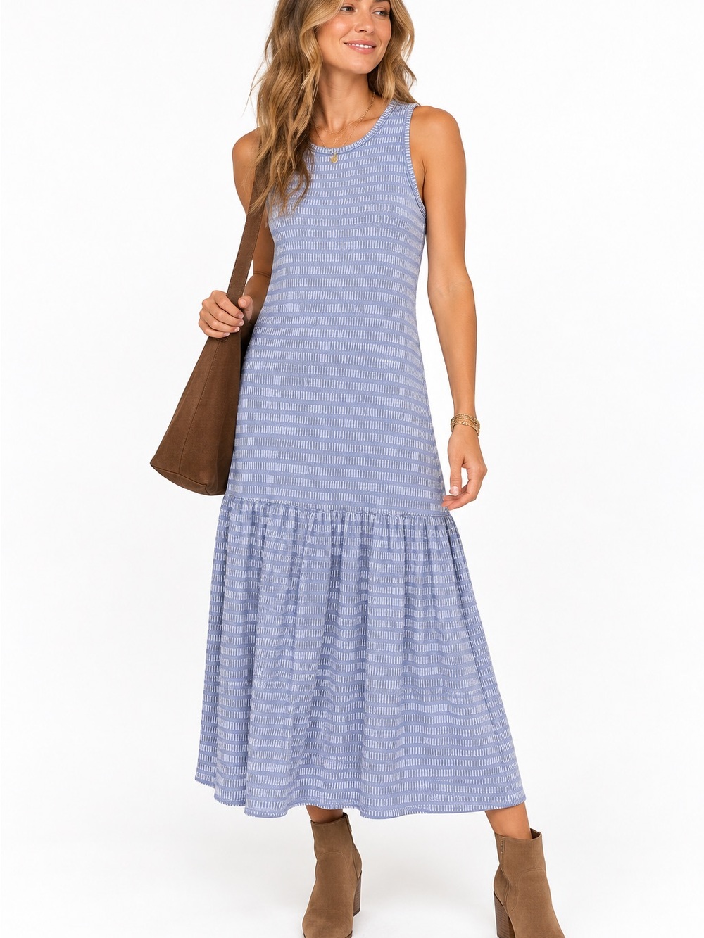 Caution To The Wind Sleeveless Maxi Drop Waist Dress Light Blue Periwinkle Med